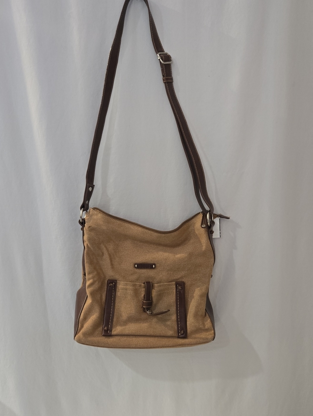 Roots Tan Canvas Crossbody Bag with Brown Trim